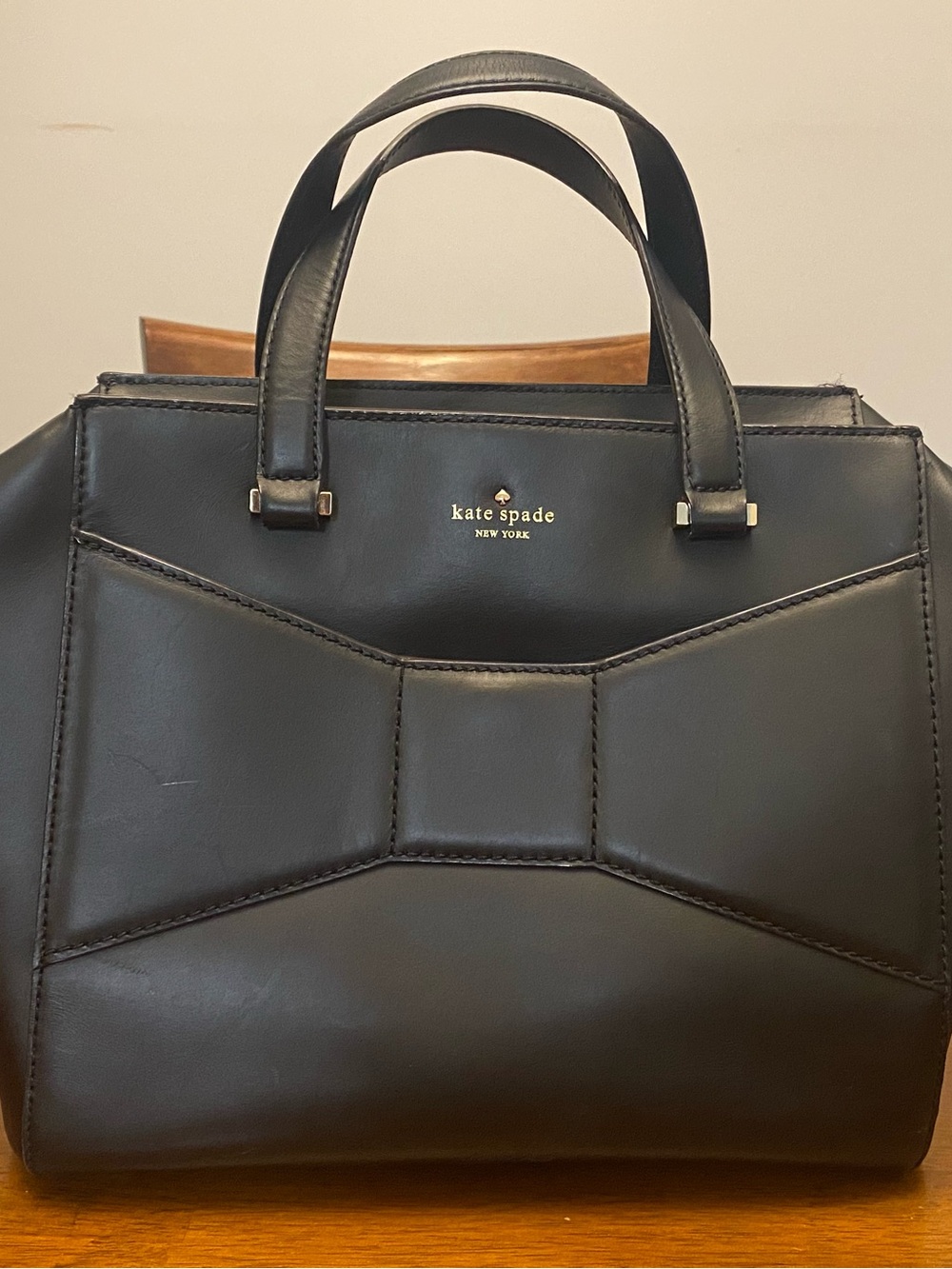 Kate Spade 2 Park Avenue Large Beau Bag Black Leather Bow Satchel Tote